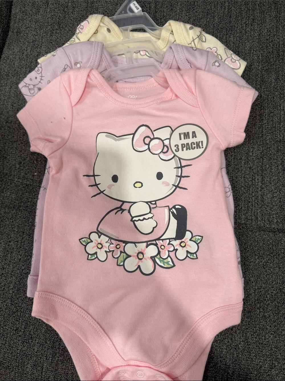 Hello Kitty Pink and Cream 3-Pack Baby One-Pieces